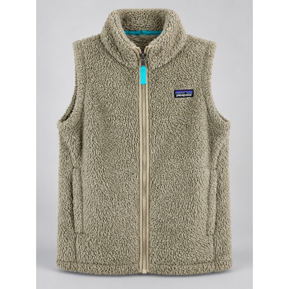 Patagonia Los Gatos Fleece Vest Girls XL 14 Tan Beige Full Zip Sherpa Logo